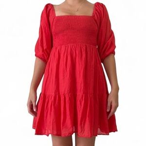Red Puff Sleeve Dress